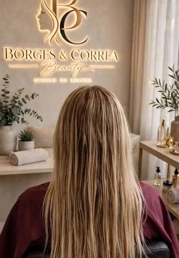 Antes: cabelo longo com pontas ressecadas e sem alinhamento