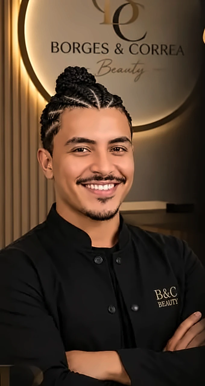 Cesar Correa sorrindo, com o uniforme do studio