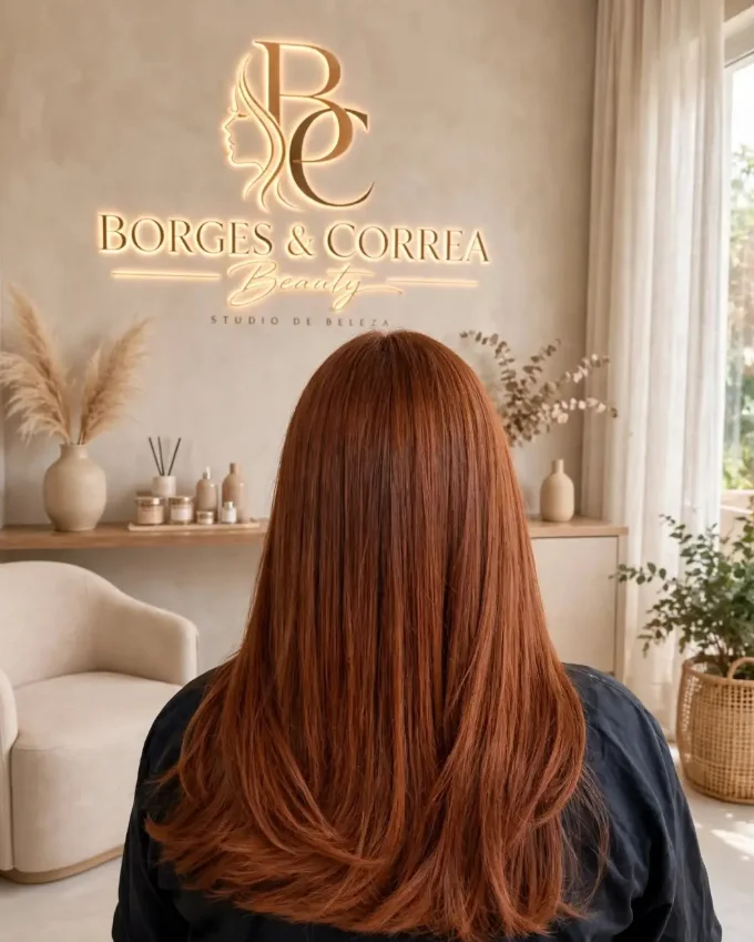 Liso alinhado com brilho, trabalho feito no Studio Borges & Correa Beauty