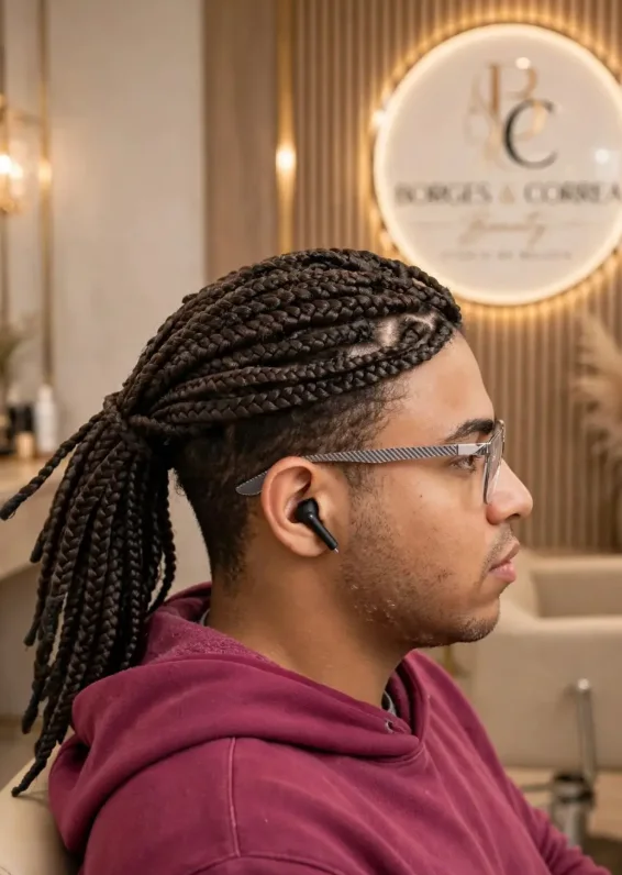 Box braids presas em rabo de cavalo, trabalho feito no Studio Borges & Correa Beauty