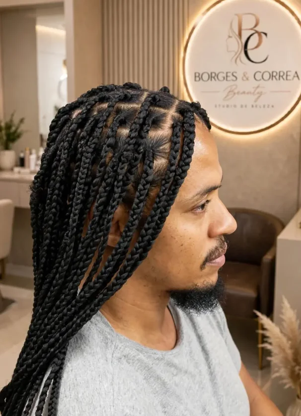 Box braids longas, trabalho feito no Studio Borges & Correa Beauty